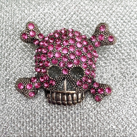 Pink rhinestones skull & crossbones broach - Picture 5 of 6